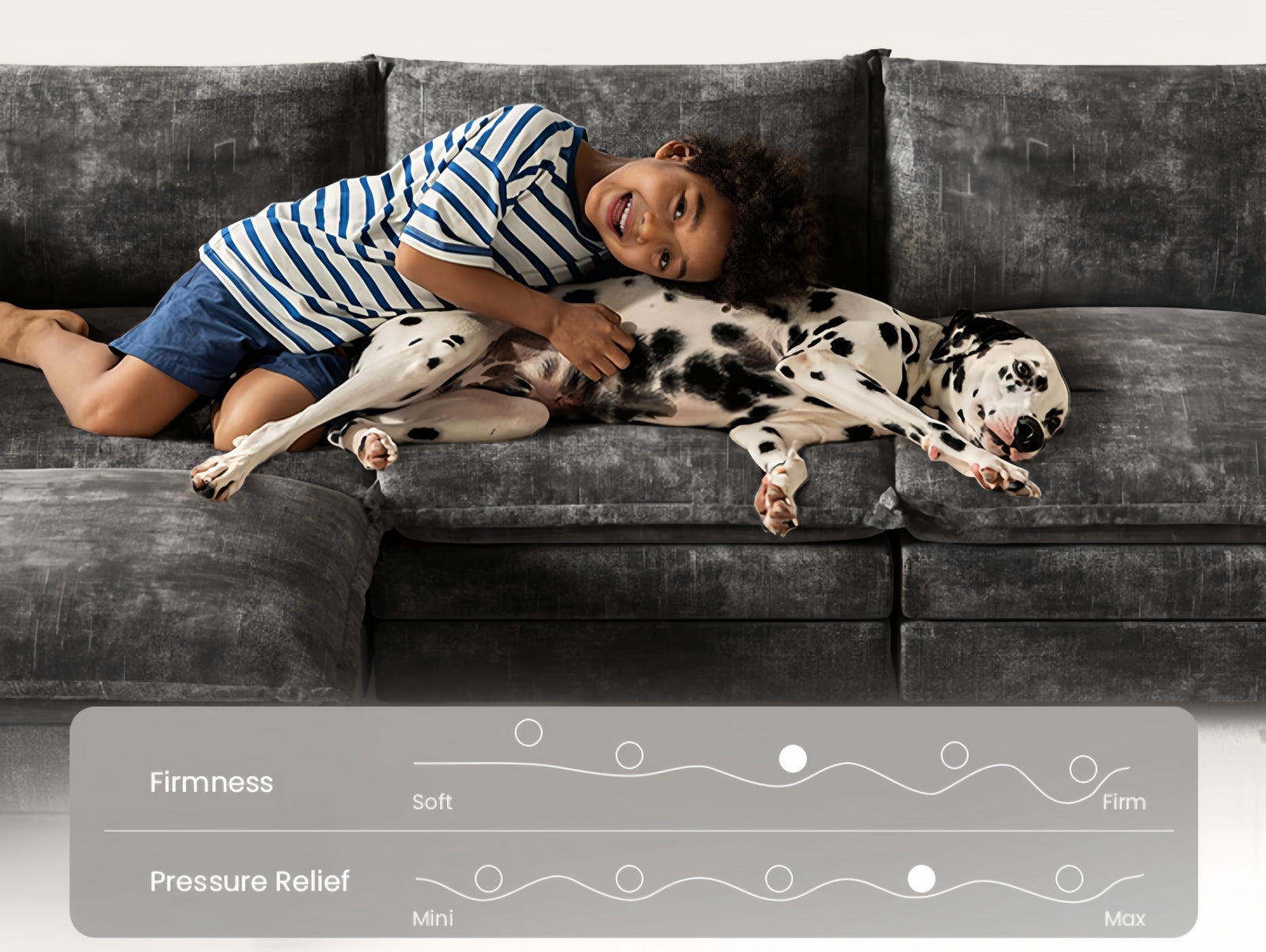 Child and dog on sofa