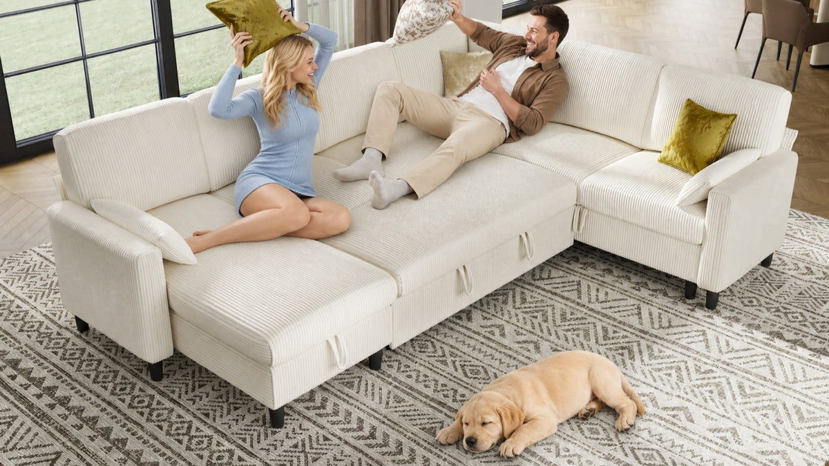 PANDORA 6 Seats J Shape Sectional Sofa Bed