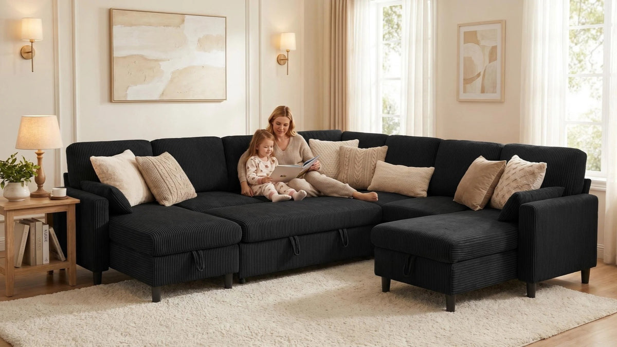 PANDORA 6 Seats J Shape Sectional Sofa Bed