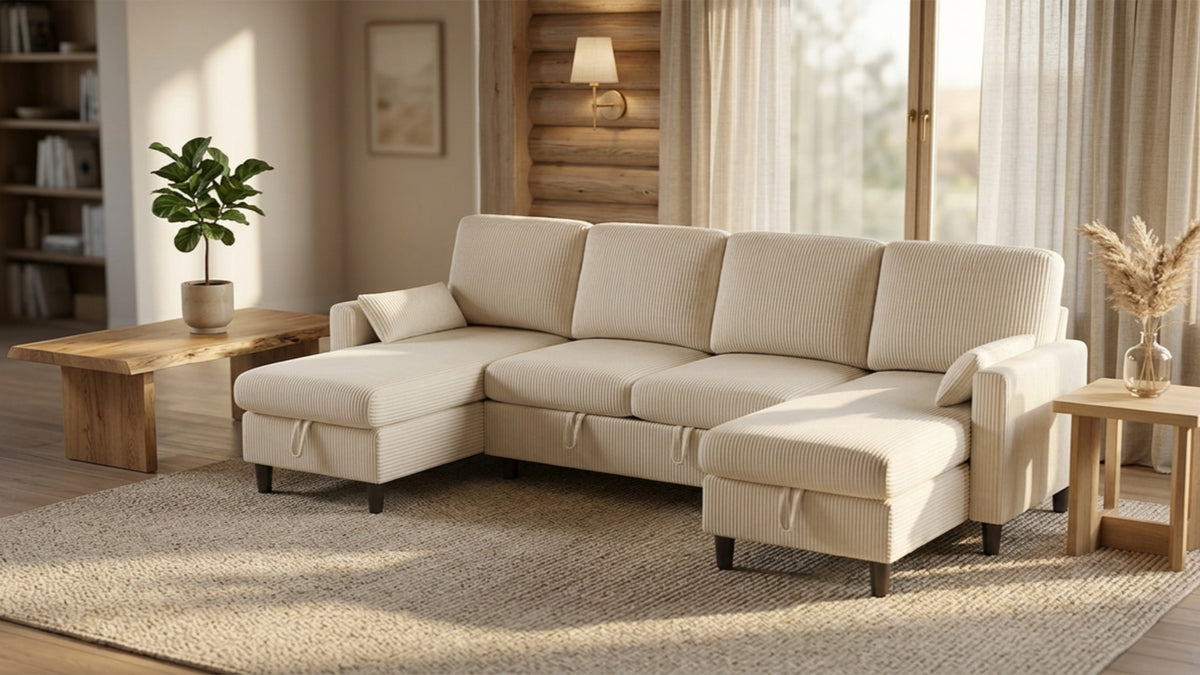 PANDORA 6 Seats J Shape Sectional Sofa Bed