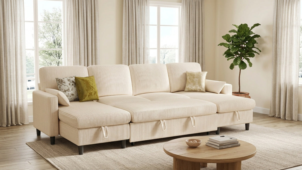 PANDORA 6 Seats J Shape Sectional Sofa Bed