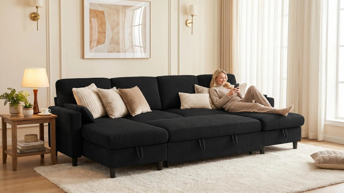 PANDORA 6 Seats J Shape Sectional Sofa Bed