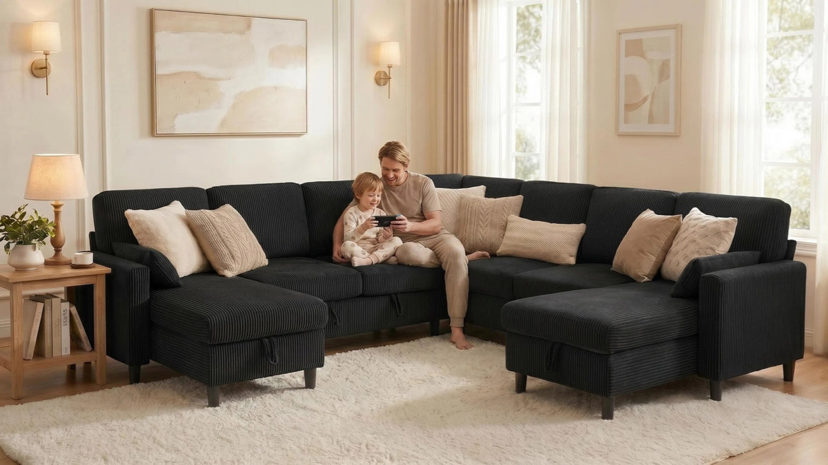 PANDORA 6 Seats J Shape Sectional Sofa Bed
