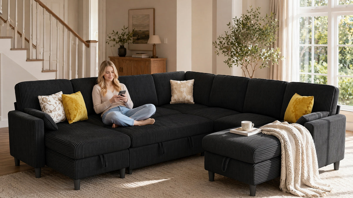PANDORA 6 Seats J Shape Sectional Sofa Bed
