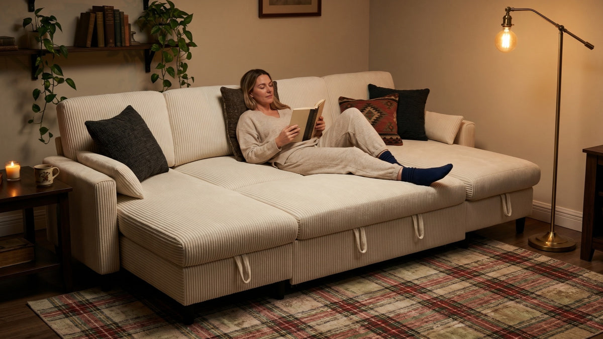 PANDORA 6 Seats J Shape Sectional Sofa Bed