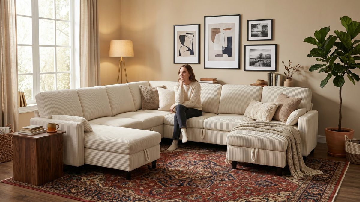 PANDORA 6 Seats J Shape Sectional Sofa Bed