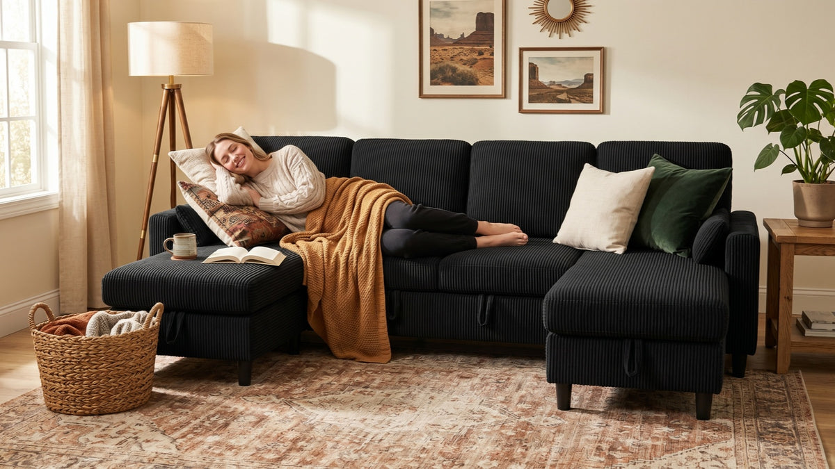 PANDORA 6 Seats J Shape Sectional Sofa Bed