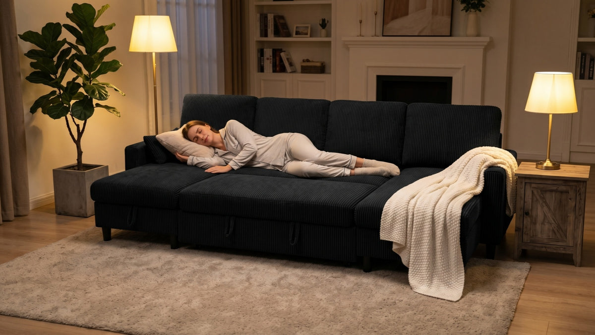 PANDORA 6 Seats J Shape Sectional Sofa Bed