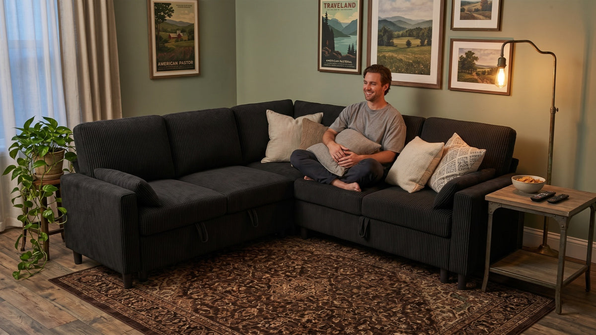 PANDORA 6 Seats J Shape Sectional Sofa Bed