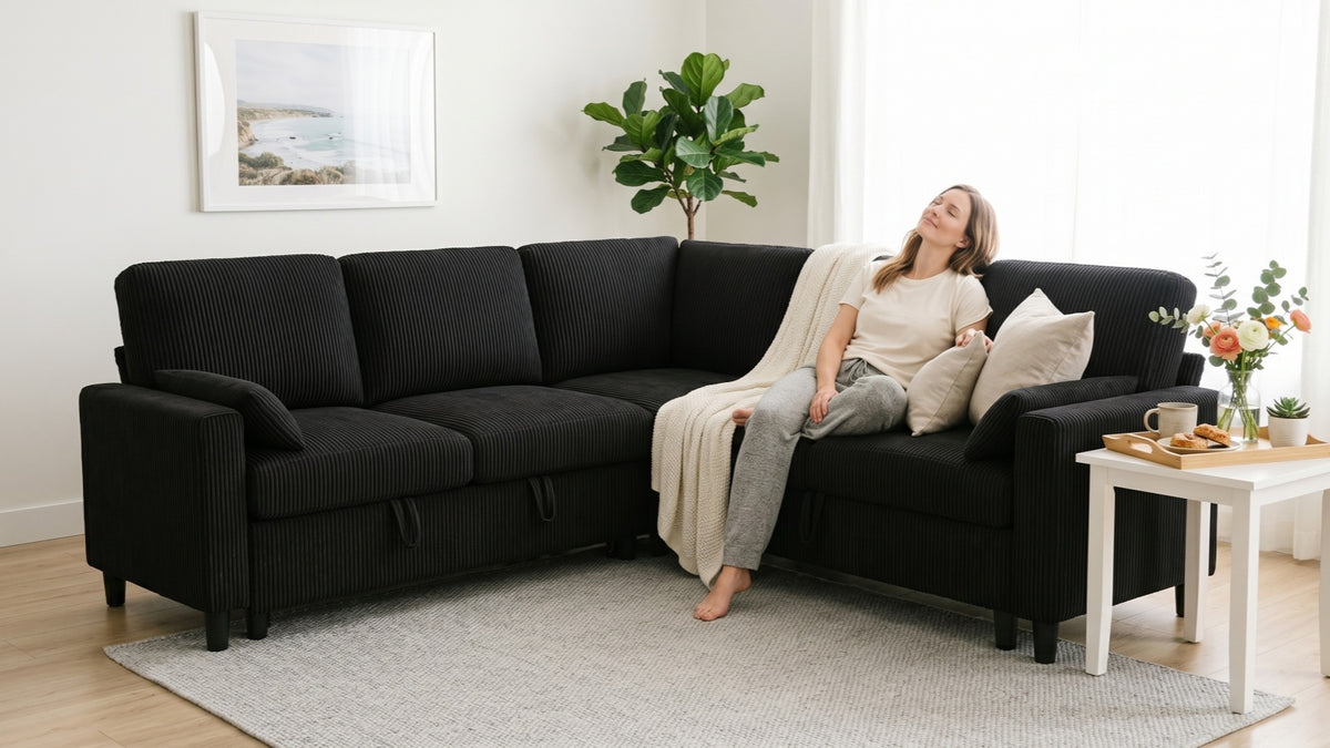 PANDORA 6 Seats J Shape Sectional Sofa Bed
