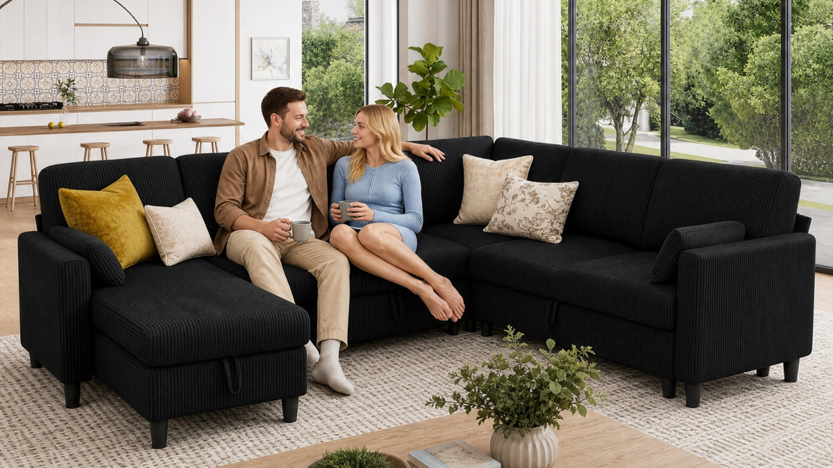 PANDORA 6 Seats J Shape Sectional Sofa Bed