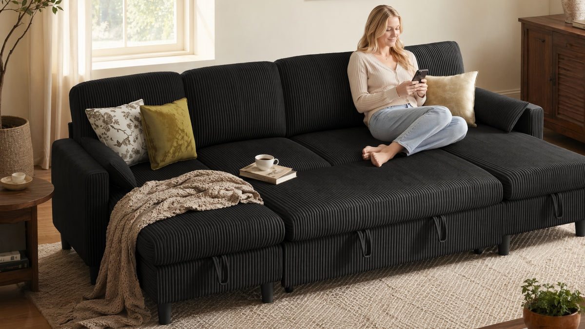 PANDORA 6 Seats J Shape Sectional Sofa Bed