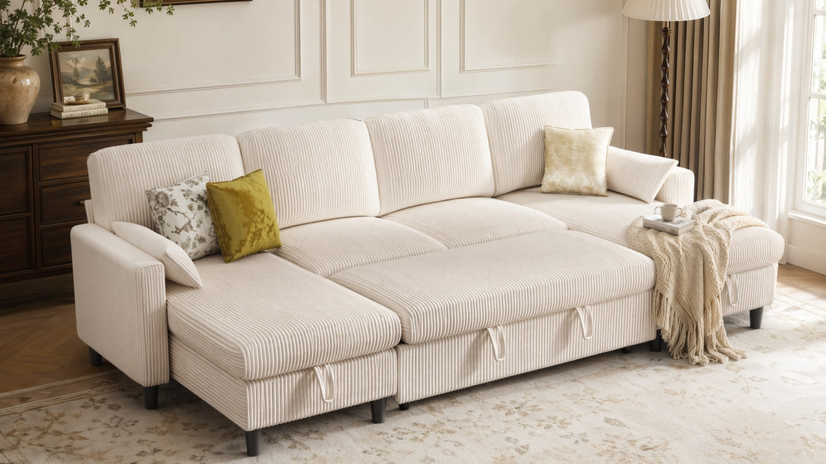 PANDORA 6 Seats J Shape Sectional Sofa Bed