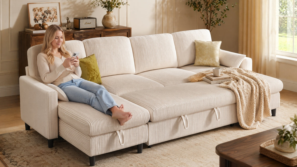 PANDORA 6 Seats J Shape Sectional Sofa Bed
