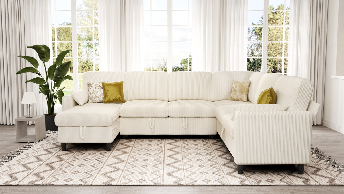 PANDORA 6 Seats J Shape Sectional Sofa Bed
