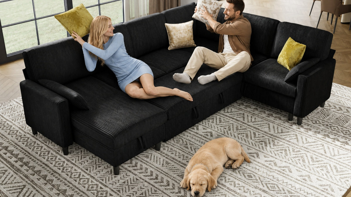PANDORA 6 Seats J Shape Sectional Sofa Bed