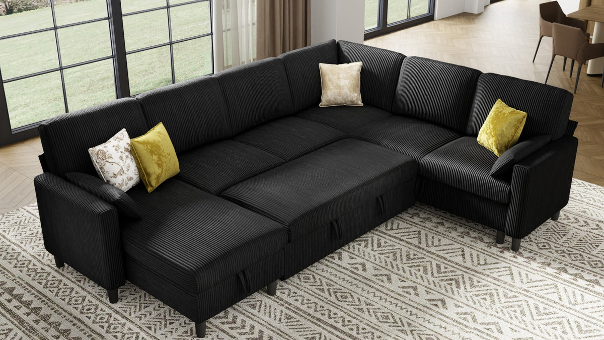 PANDORA 6 Seats J Shape Sectional Sofa Bed