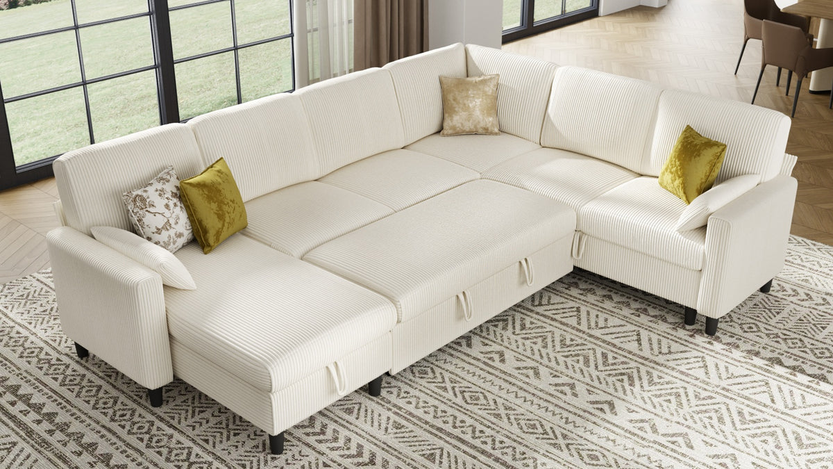 PANDORA 6 Seats J Shape Sectional Sofa Bed