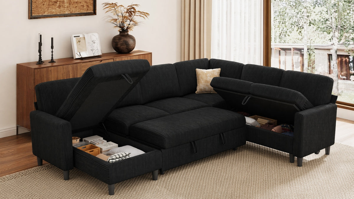 PANDORA 6 Seats J Shape Sectional Sofa Bed