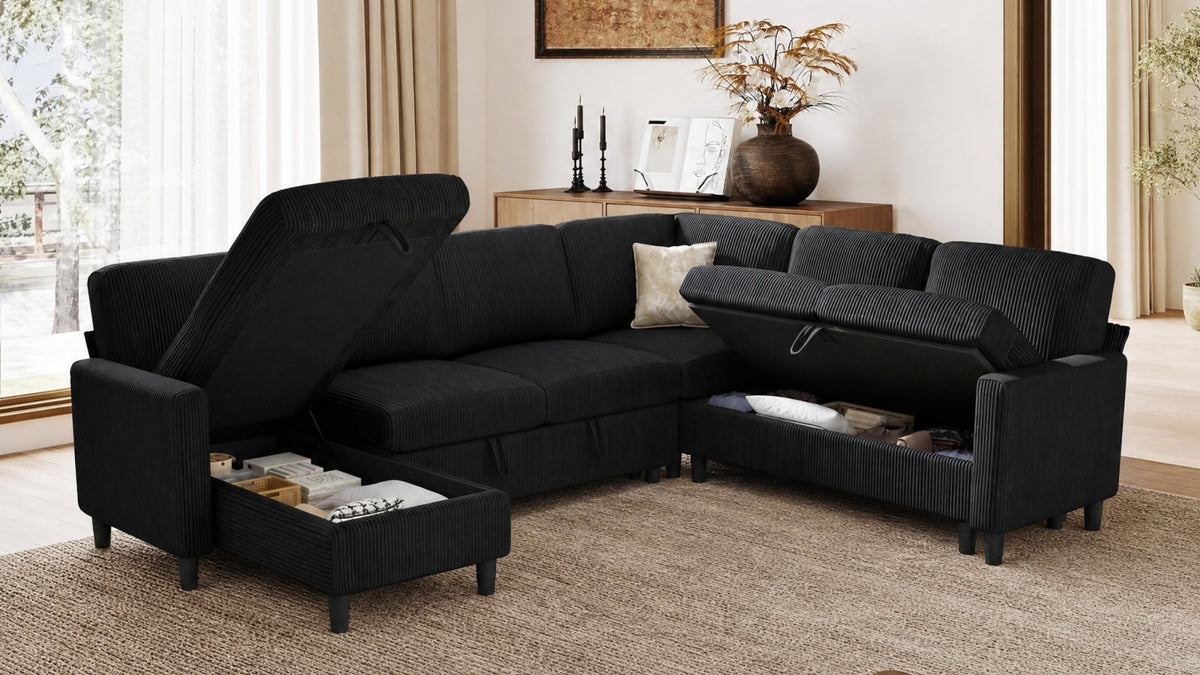 PANDORA 6 Seats J Shape Sectional Sofa Bed
