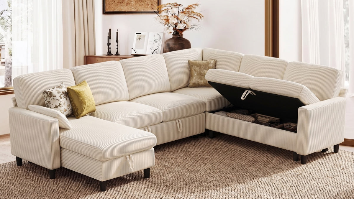 PANDORA 6 Seats J Shape Sectional Sofa Bed