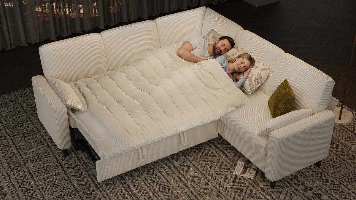 PANDORA 6 Seats J Shape Sectional Sofa Bed