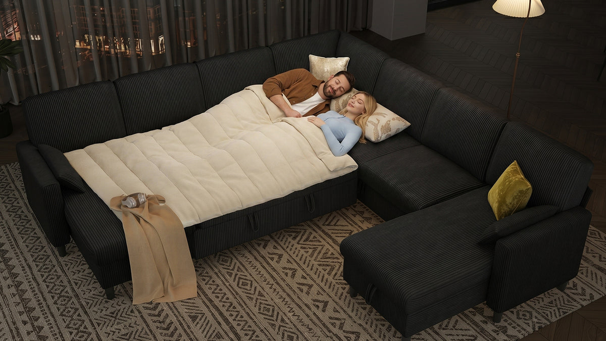PANDORA 6 Seats J Shape Sectional Sofa Bed