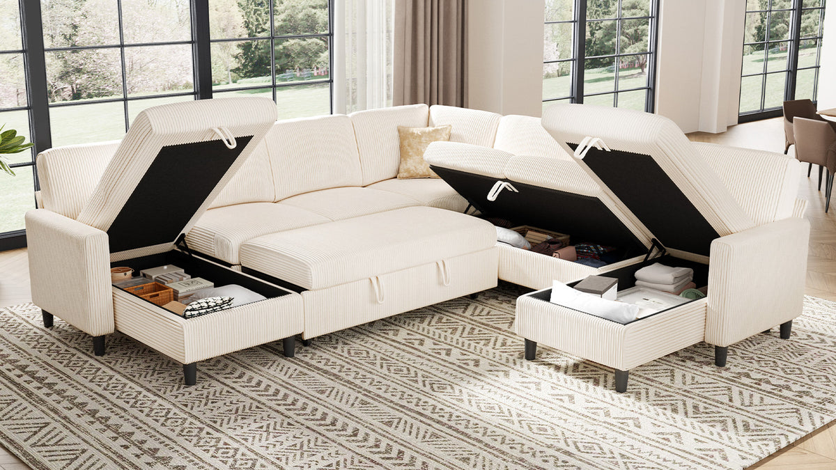 PANDORA 6 Seats J Shape Sectional Sofa Bed