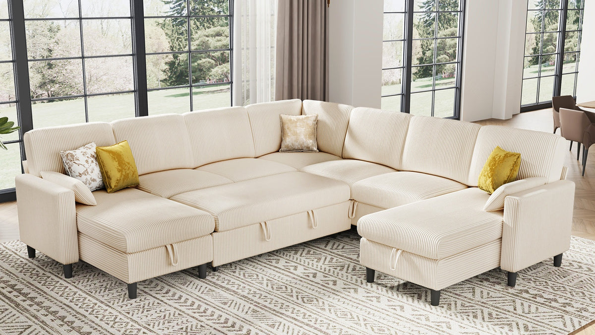 PANDORA 6 Seats J Shape Sectional Sofa Bed