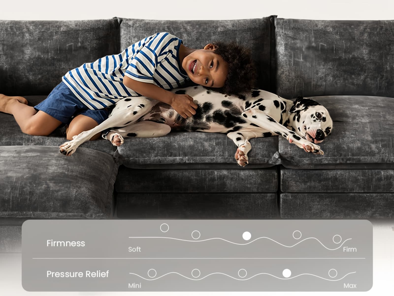 Child and dog on sofa