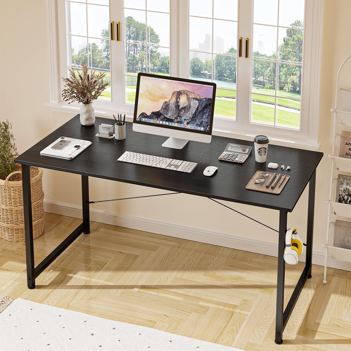 Computer Desk 63 inch Home Office Writing Study Desk, Modern Simple Style Laptop Table, Gaming Desk for Living Room, Black