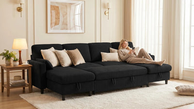 PANDORA 6 Seats J Shape Sectional Sofa Bed