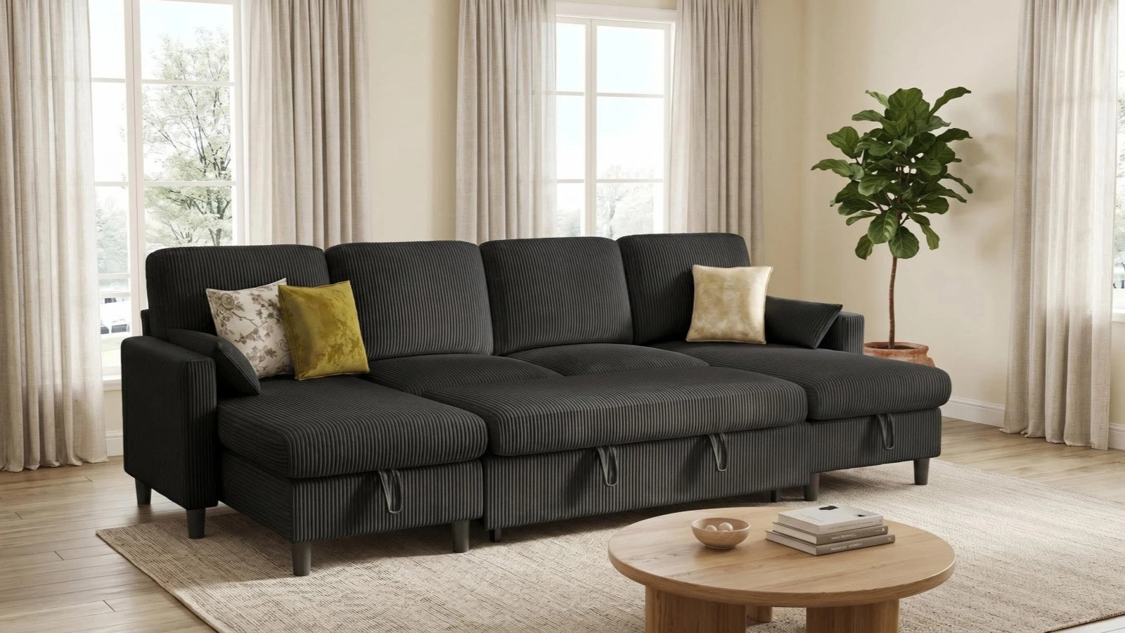 PANDORA 6 Seats J Shape Sectional Sofa Bed
