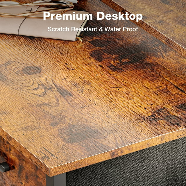 48 inch Modern Home Office Desk with 3 Drawers, Computer Desk with Monitor Stands, Small Writing Desk with Dual PC Mainframe Shelves for Storage, Vintage