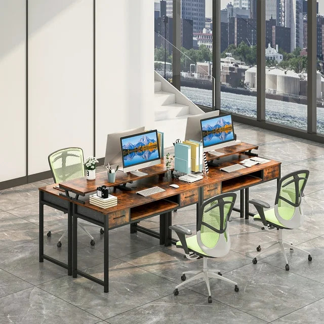 48 inch Computer Desk with Keyboard Tray, Modern Home Office Desk with Shelf & Drawers, Study Desk for Student, Rustic Brown