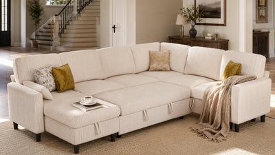 PANDORA 6 Seats J Shape Sectional Sofa Bed