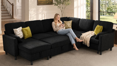 PANDORA 6 Seats J Shape Sectional Sofa Bed
