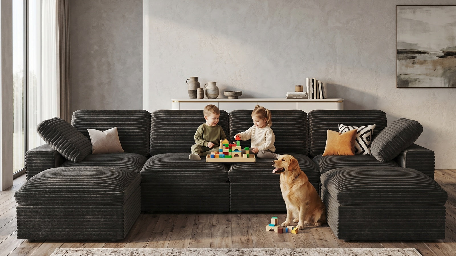 CLOUD 6 Seats U Shape Modular Compressed Sofa