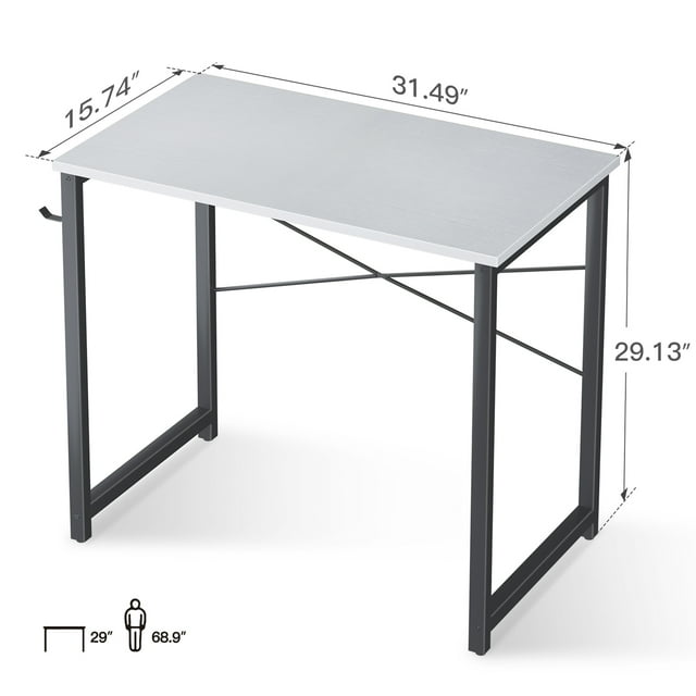 32 inch Computer Desk, Modern Simple Style Desk for Home Office, Sturdy Student Writing Desk, White+Black