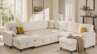 PANDORA 6 Seats J Shape Sectional Sofa Bed