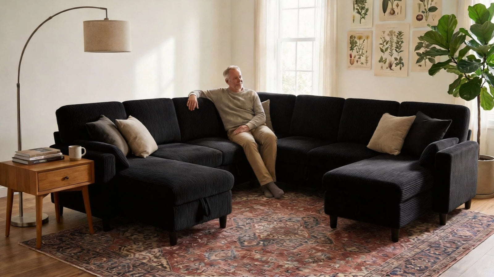 PANDORA 6 Seats J Shape Sectional Sofa Bed