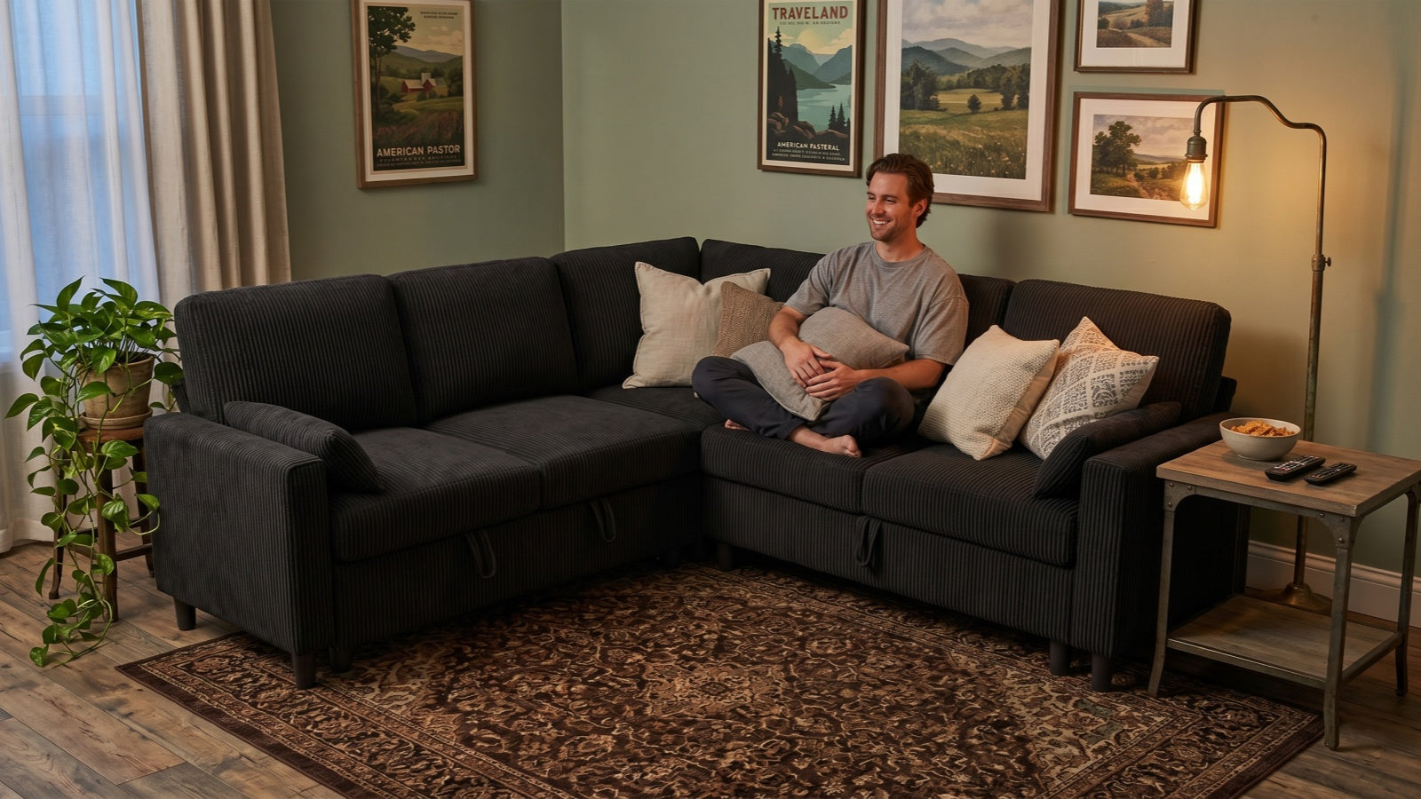 PANDORA 6 Seats J Shape Sectional Sofa Bed