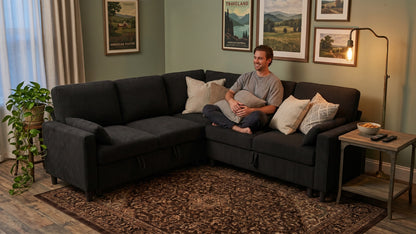 PANDORA 6 Seats J Shape Sectional Sofa Bed
