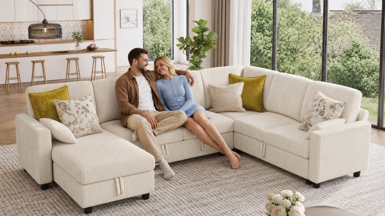 PANDORA 6 Seats J Shape Sectional Sofa Bed
