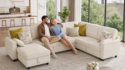 PANDORA 6 Seats J Shape Sectional Sofa Bed
