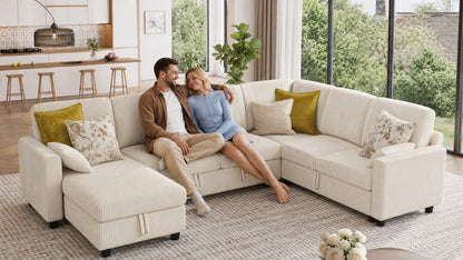 PANDORA 6 Seats J Shape Sectional Sofa Bed