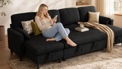 PANDORA 6 Seats J Shape Sectional Sofa Bed