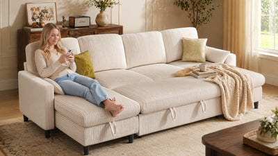 PANDORA 6 Seats J Shape Sectional Sofa Bed