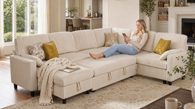PANDORA 6 Seats J Shape Sectional Sofa Bed