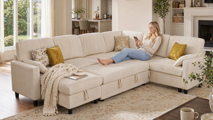 PANDORA 4 Seats U Shape Sectional Sofa Bed